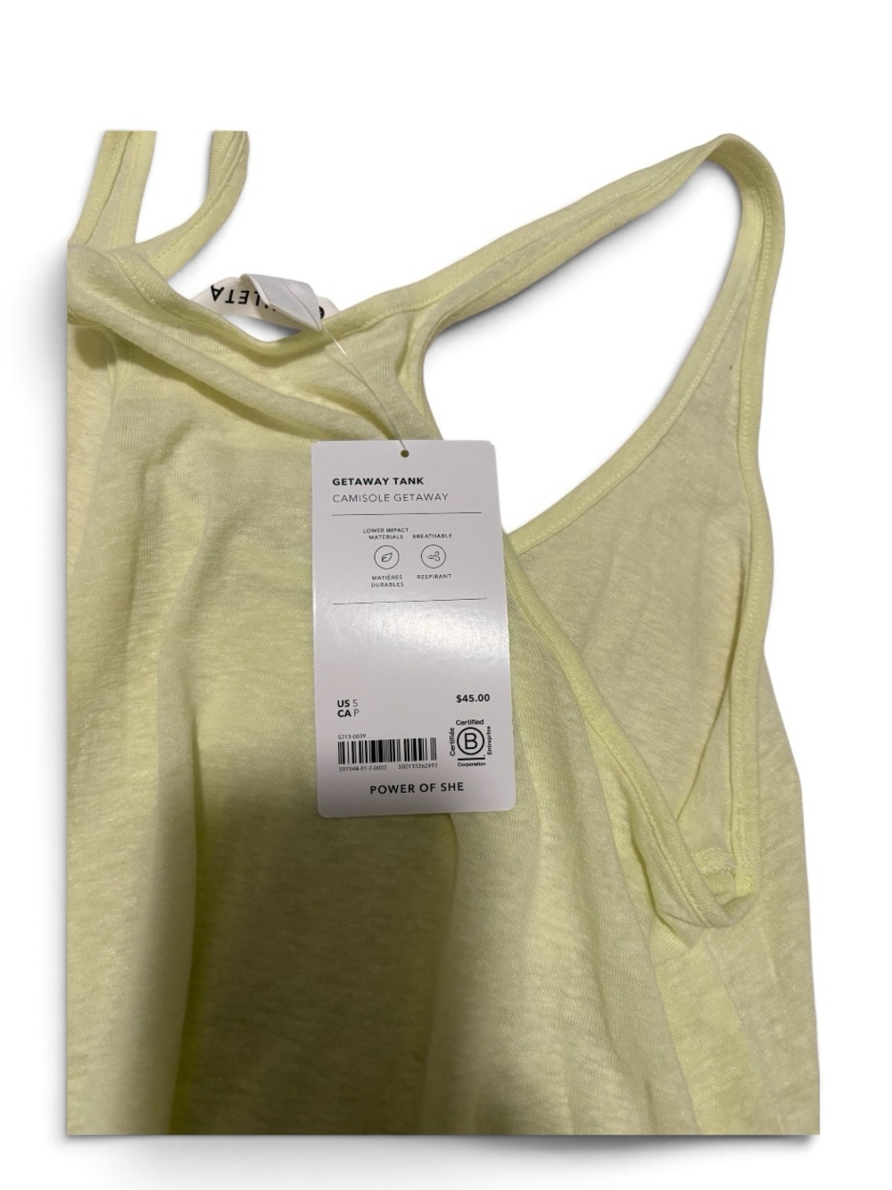 Athleta NWT Getaway Tank Top in Pale Yellow - Picture 5 of 5
